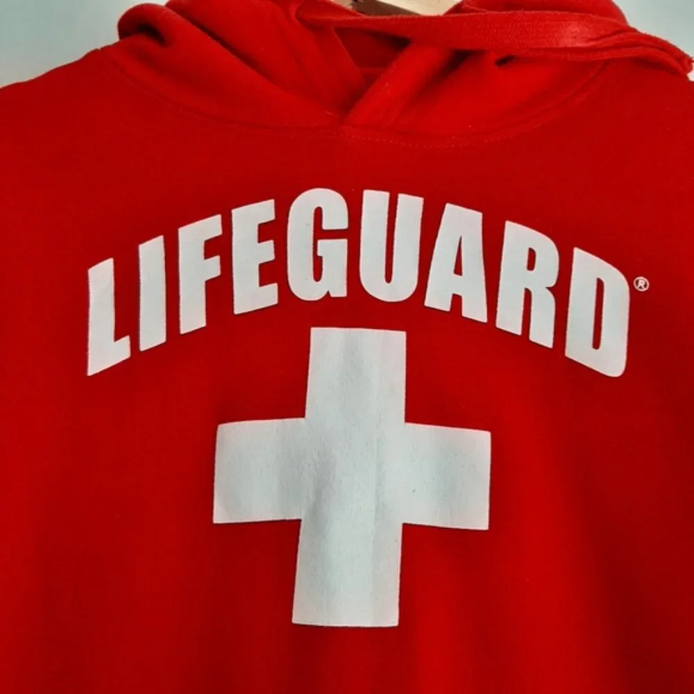 LIFEGUARD | Front Logo White Cross Comfy Hoodie Sweatshirt Red Sz M - Picture 5 of 14